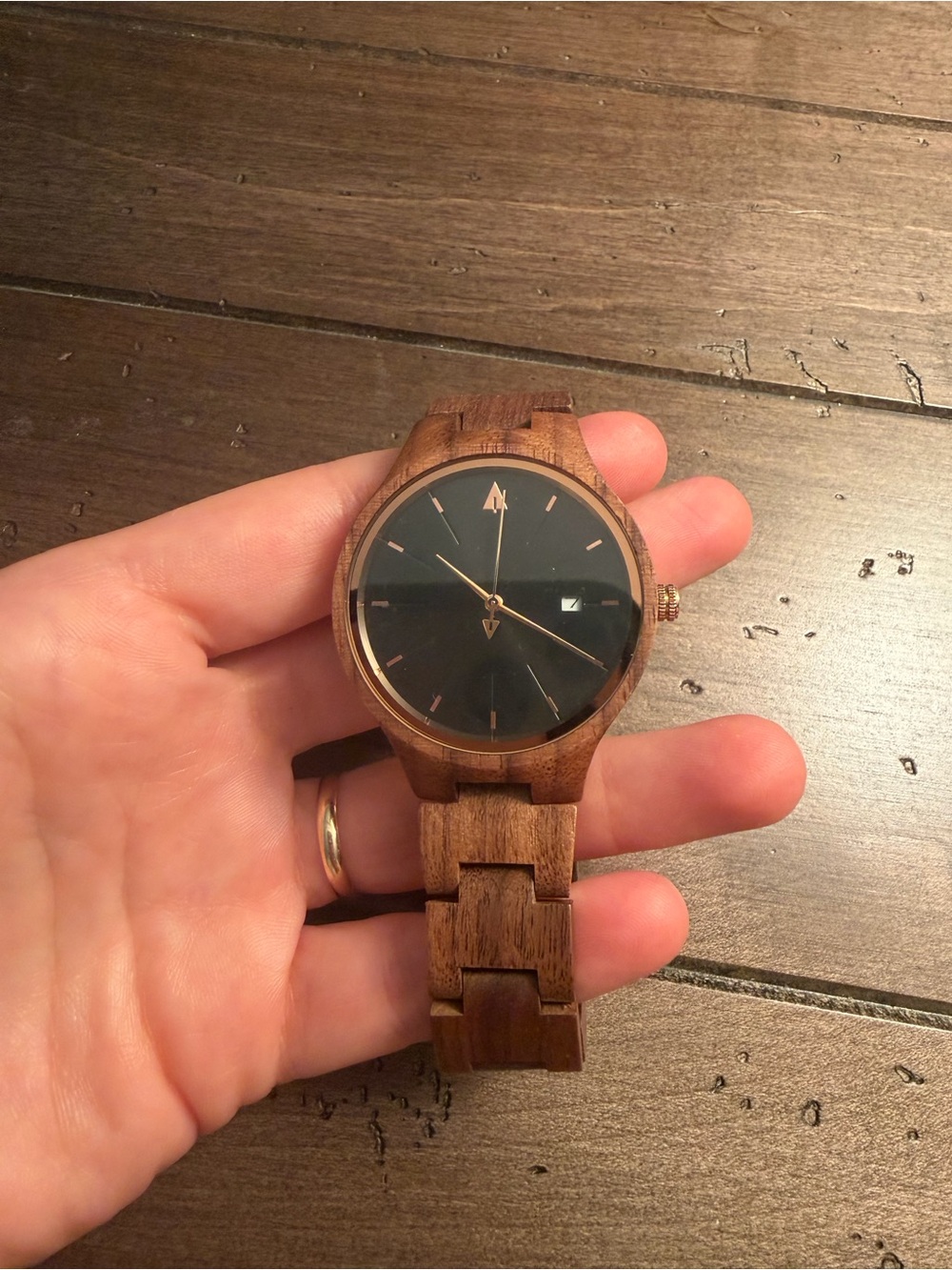 Wooden Women’s Watch with Black Dial and Brown Wood Band